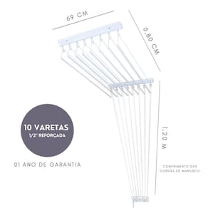 Varal Teto Individual 80Cm X 10 Varetas - Em Alumínio Branco