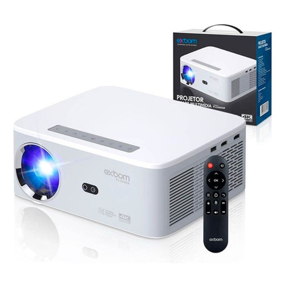 Projetor Smart 4K Portátil: Cinema em Casa com Imagem Perfeita e Som Imerssivo