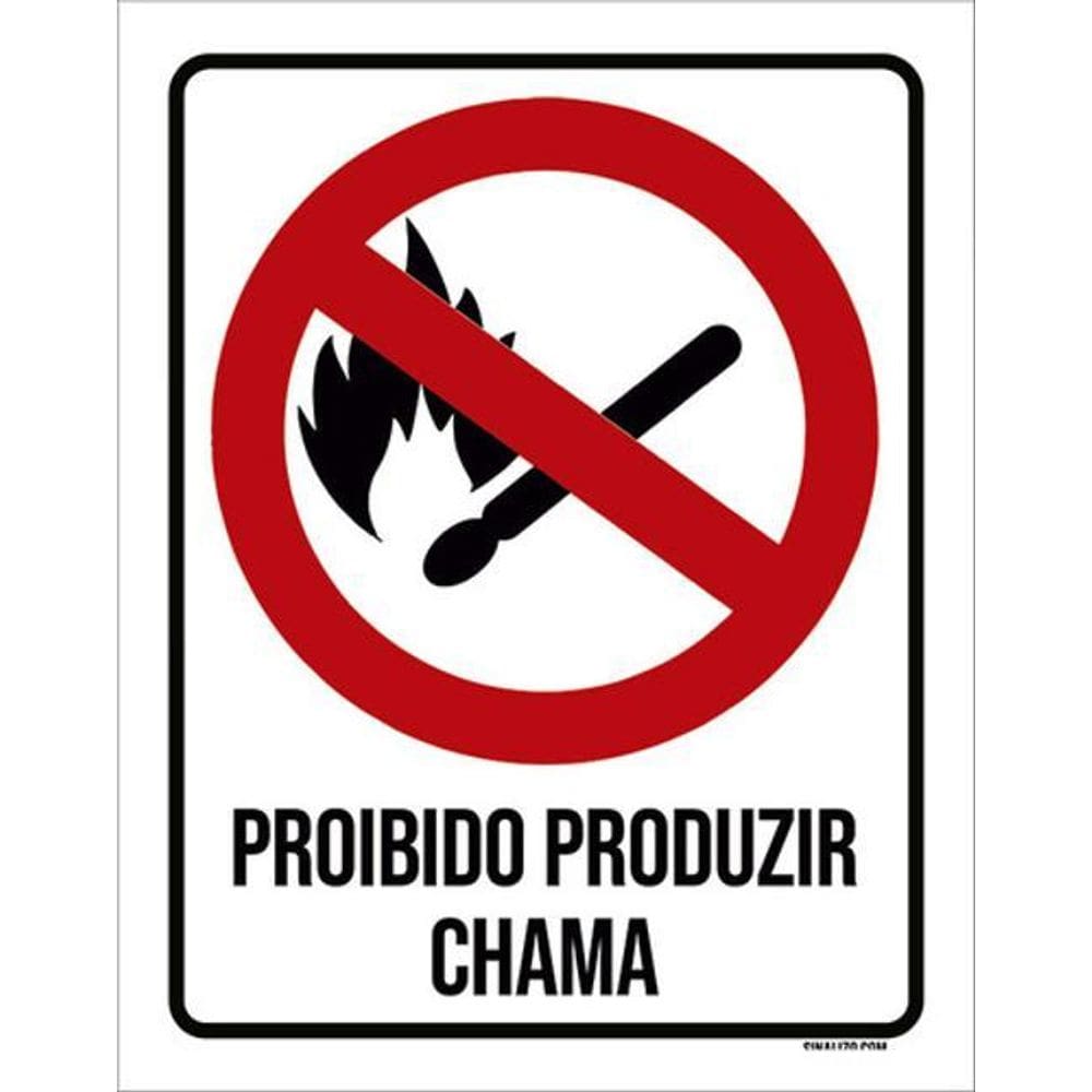 Kit 5 Placas Proibido Produzir Chama Ícone 36X46