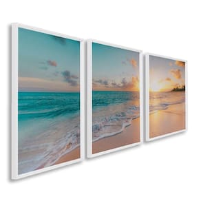 Quadro Decorativo Paisagem Praia, Mar e Pôr do Sol 60x90 para Sala, Casa de Praia, Lavabo Branco