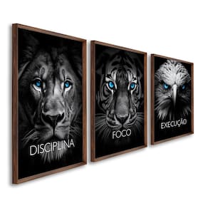 Quadro Decorativo Disciplina Foco Execução 60x90cm Leão Tigre Águia para Sala, Escritório, Hall Marrom