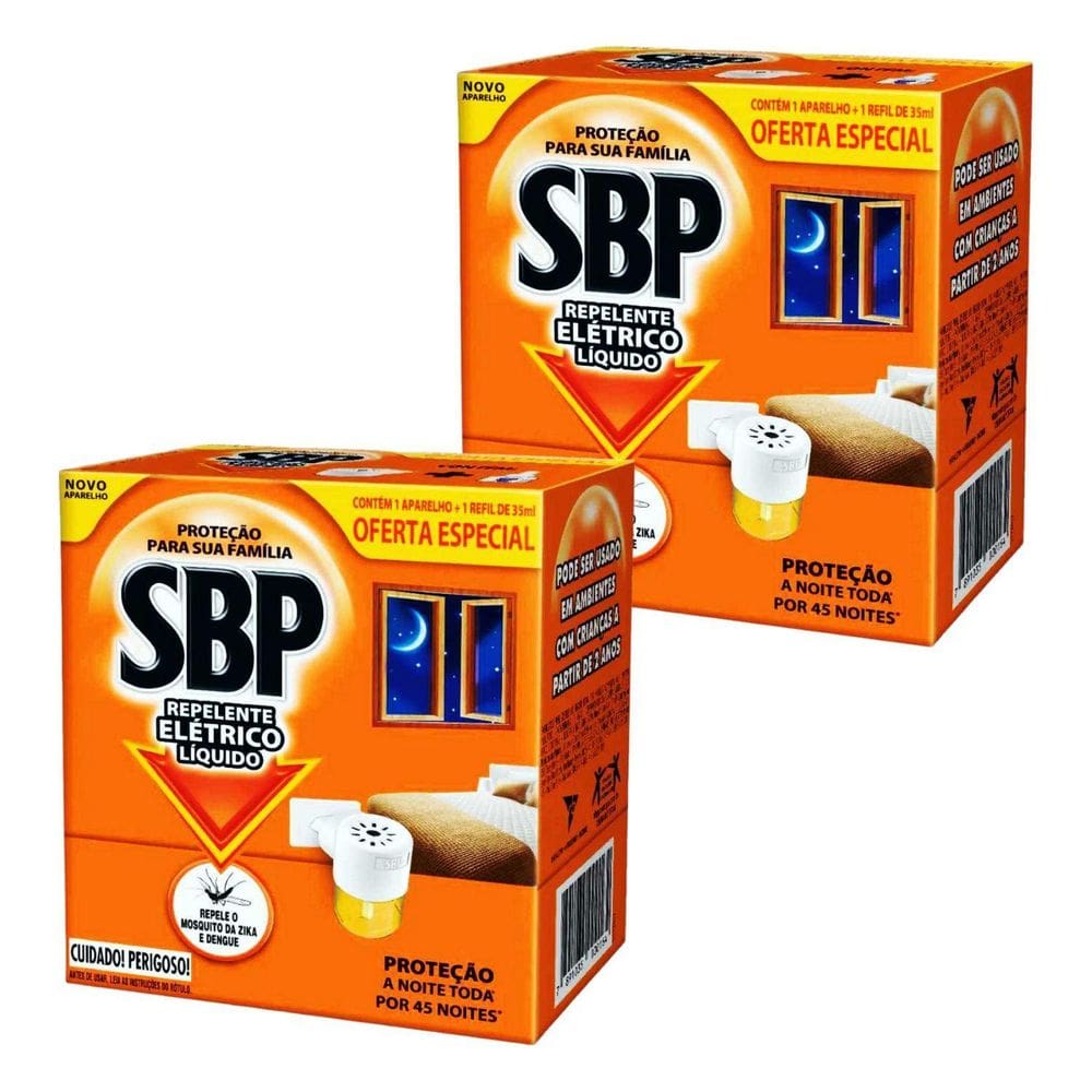 Kit Repelente Liquido Sbp Elétrico 45 Noites 2 Aparelho + 2