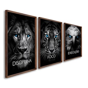 Quadro Decorativo Disciplina Foco Execução 60x90cm Leão Tigre Águia para Sala, Escritório, Hall Marrom