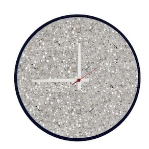 Relógio Round Preto Mostrador Terrazzo Ponteiro Branco 50 Cm