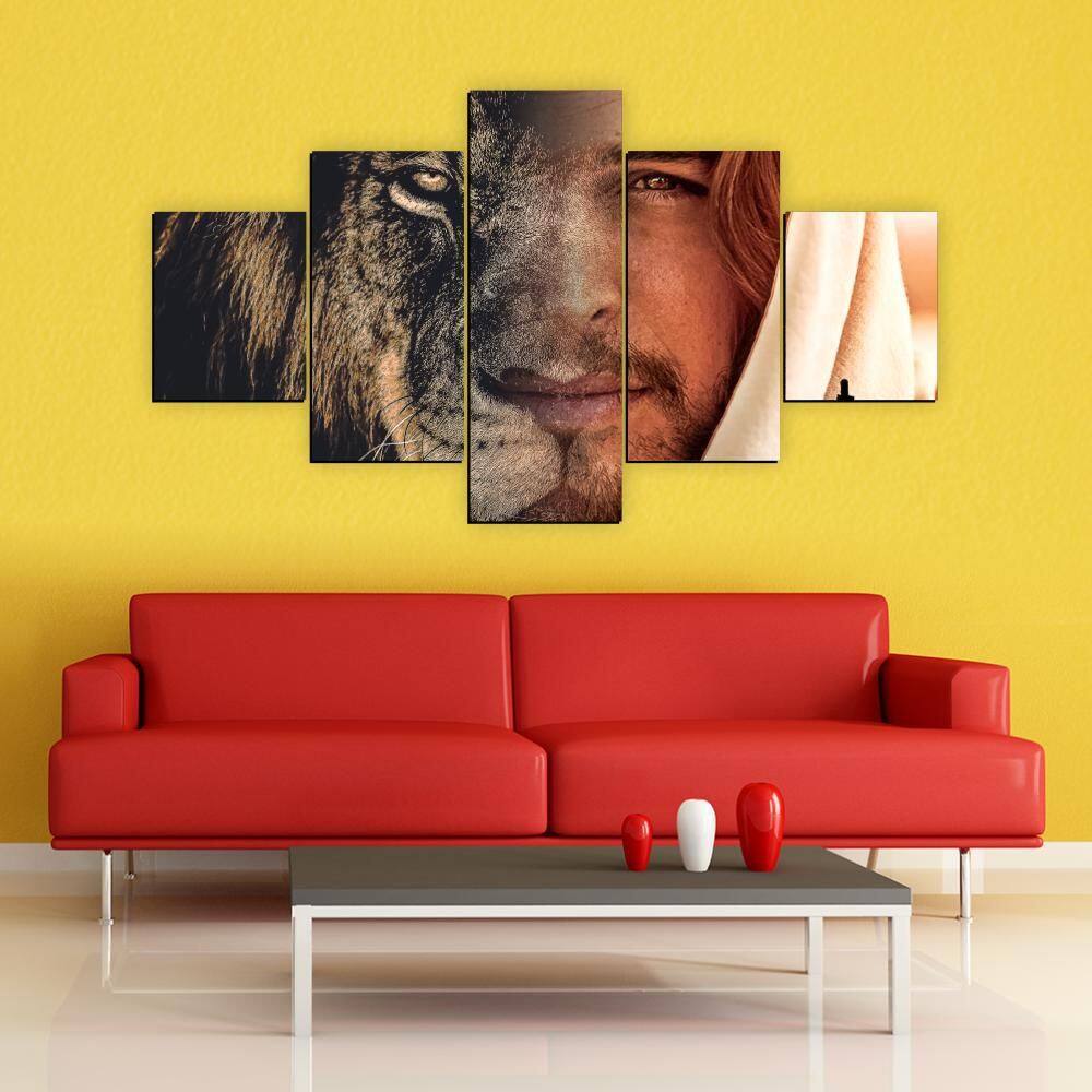 Quadro Mosaico Decorativo 5 Peças - Jesus Leão De Judá - 01