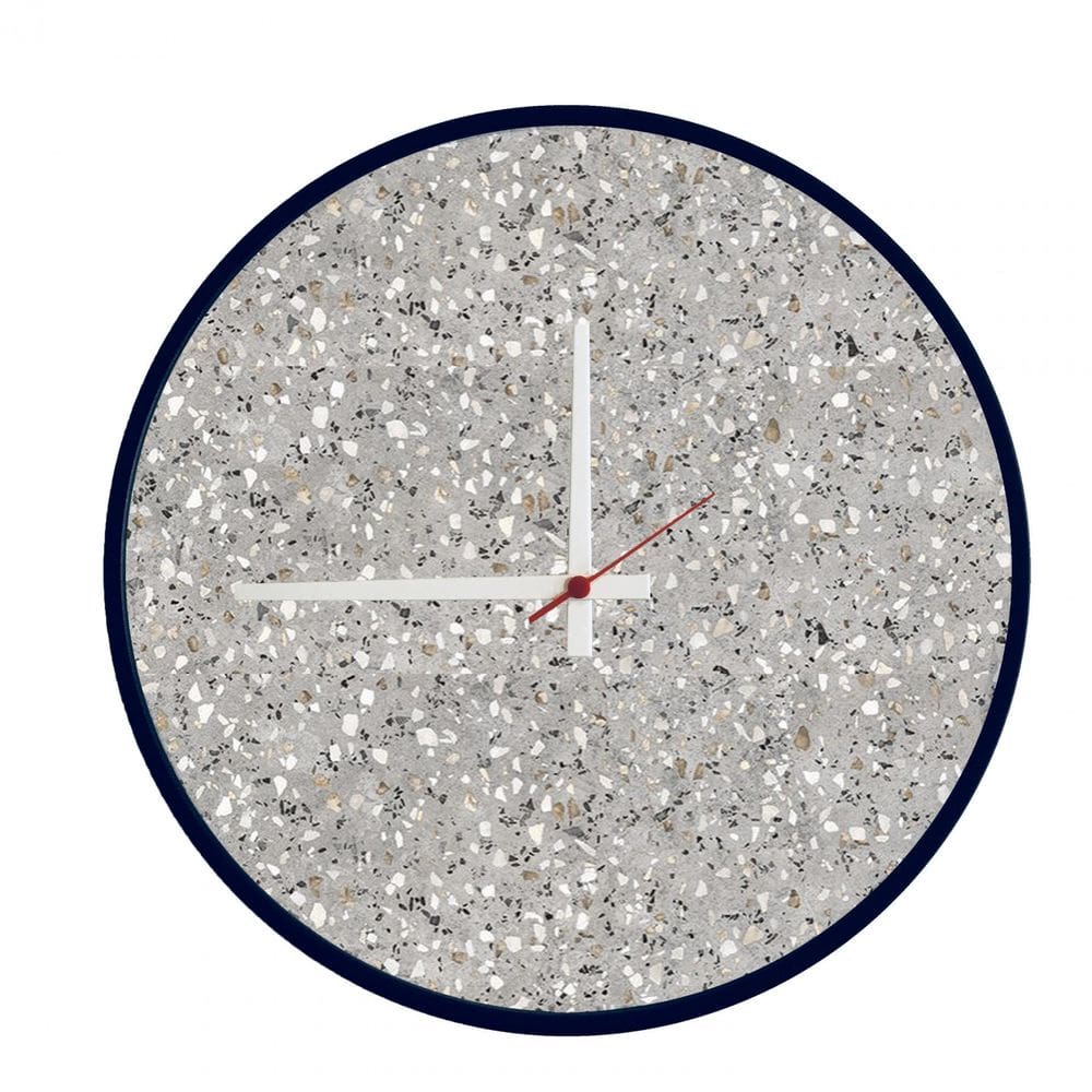 Relógio Round Preto Mostrador Terrazzo Ponteiro Branco 50 Cm