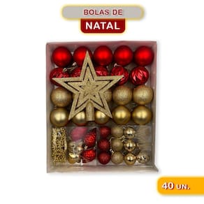 Kit Enfeites Natal Bolas Estrela Dourado E Vermelho Completo