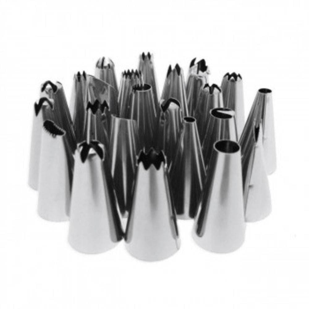 Jogo Com 24 Bicos Inox De Confeitar + Adaptador Yazi