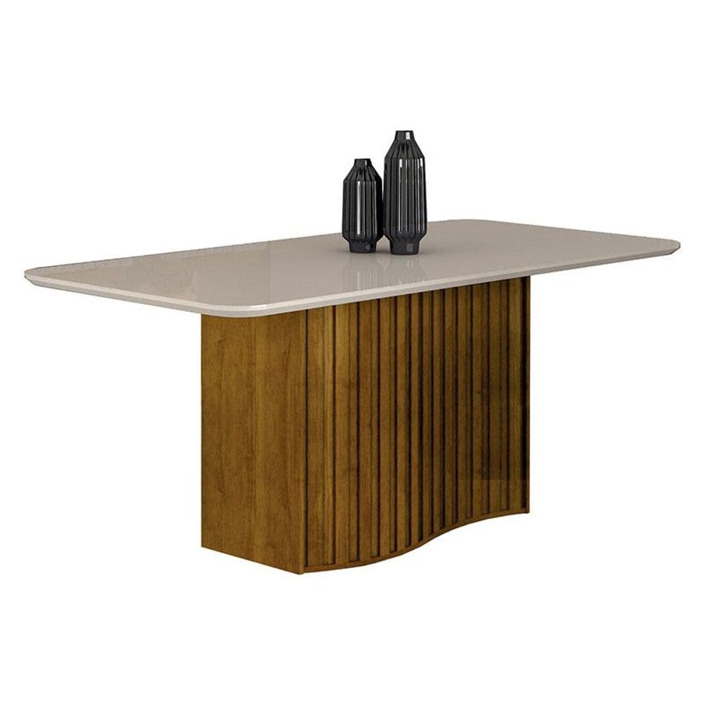 Mesa de Jantar Siena 1,80 com Vidro Freijó Off White - Leifer Móveis