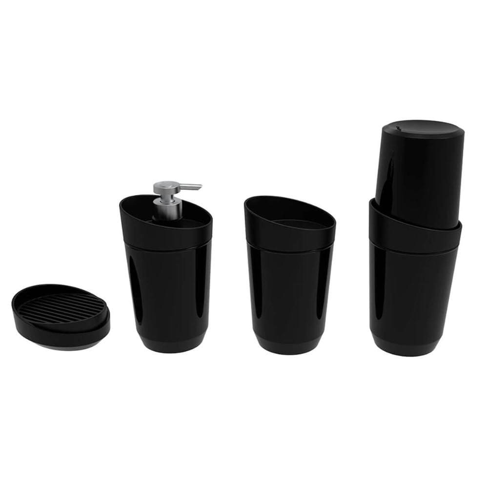 Kit Banheiro Preto Crippa 4 Peças Porta Escova Porta Sabonet