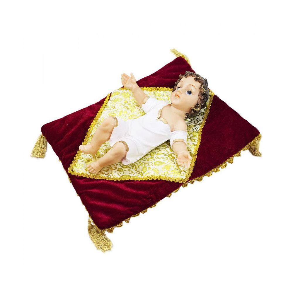 Menino Jesus Roupa Branca Na Almofada 37Cm - Enfeite Resina