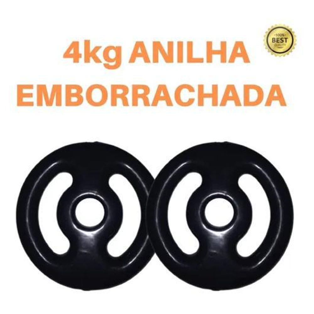 Kit 2 X Anilhas De 04Kg Emborrachada Premium Preta