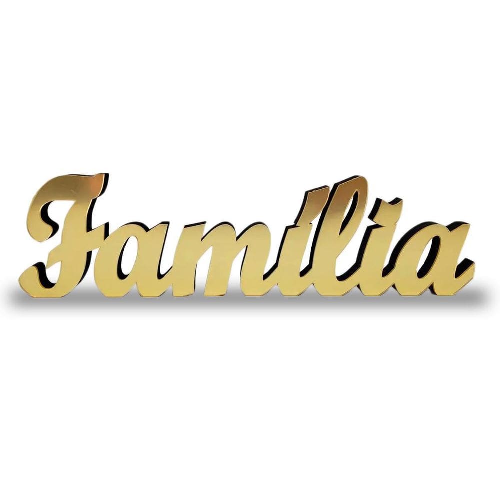 Palavra Família Decoração Mdf Com Acrílico Espelhado Dourado