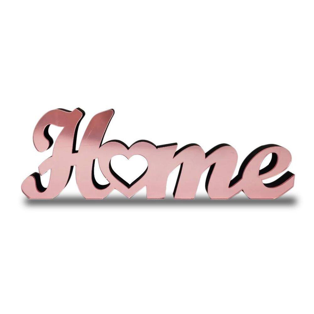 Palavra Home Decoração Mdf Com Acrílico Espelhado Rosê