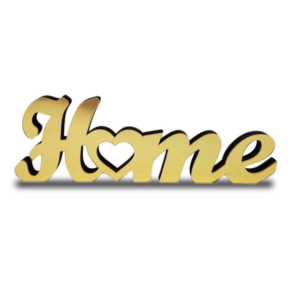 Palavra Home Decoração Mdf Com Acrílico Espelhado Dourado