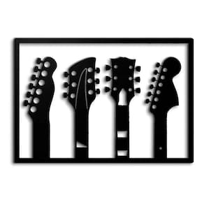 Quadro Instrumentos Musicais Mdf Guitarra Preto 40Cm 6Mm