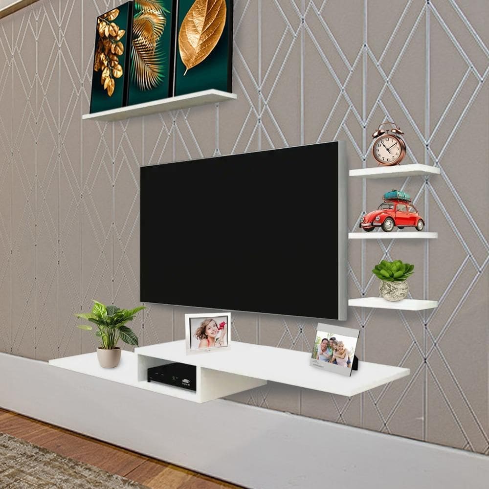 Kit 4 Prateleiras + Nicho Para Tv Rack Suspenso Sala Quarto