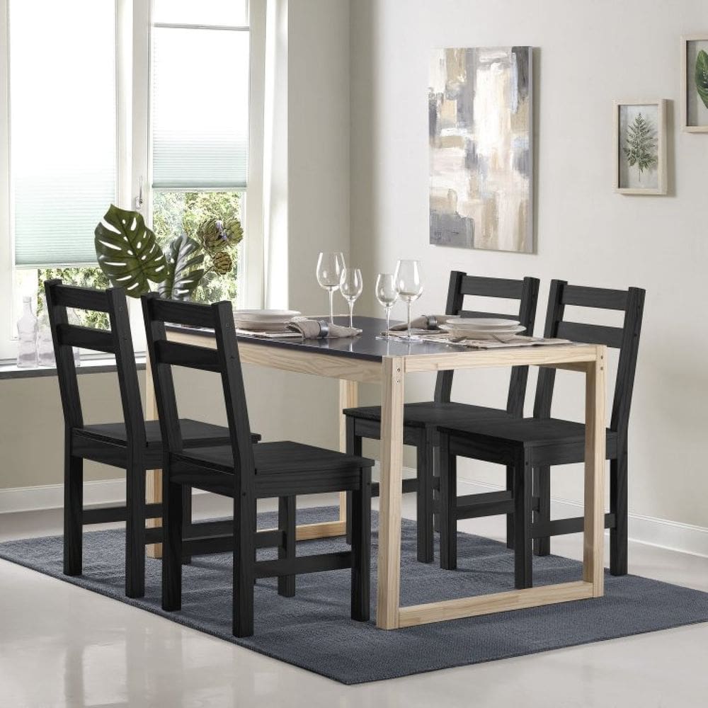 Mesa de Jantar 4 Cadeiras Madeira Maciça Guará CabeCasa MadeiraMadeira Natural/Preto