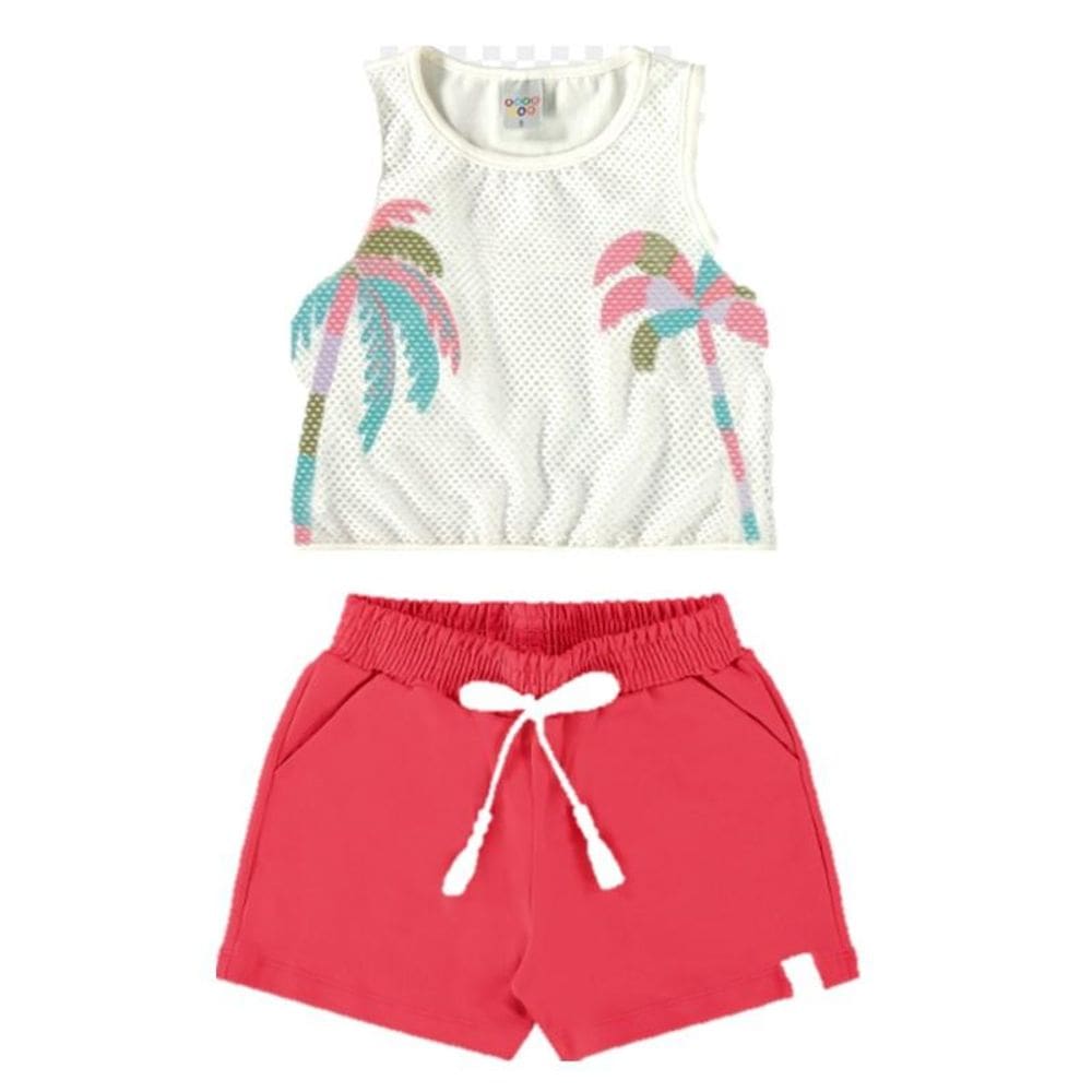 Conjunto blusa regata telinha estampada e shorts moletinho Have Fun