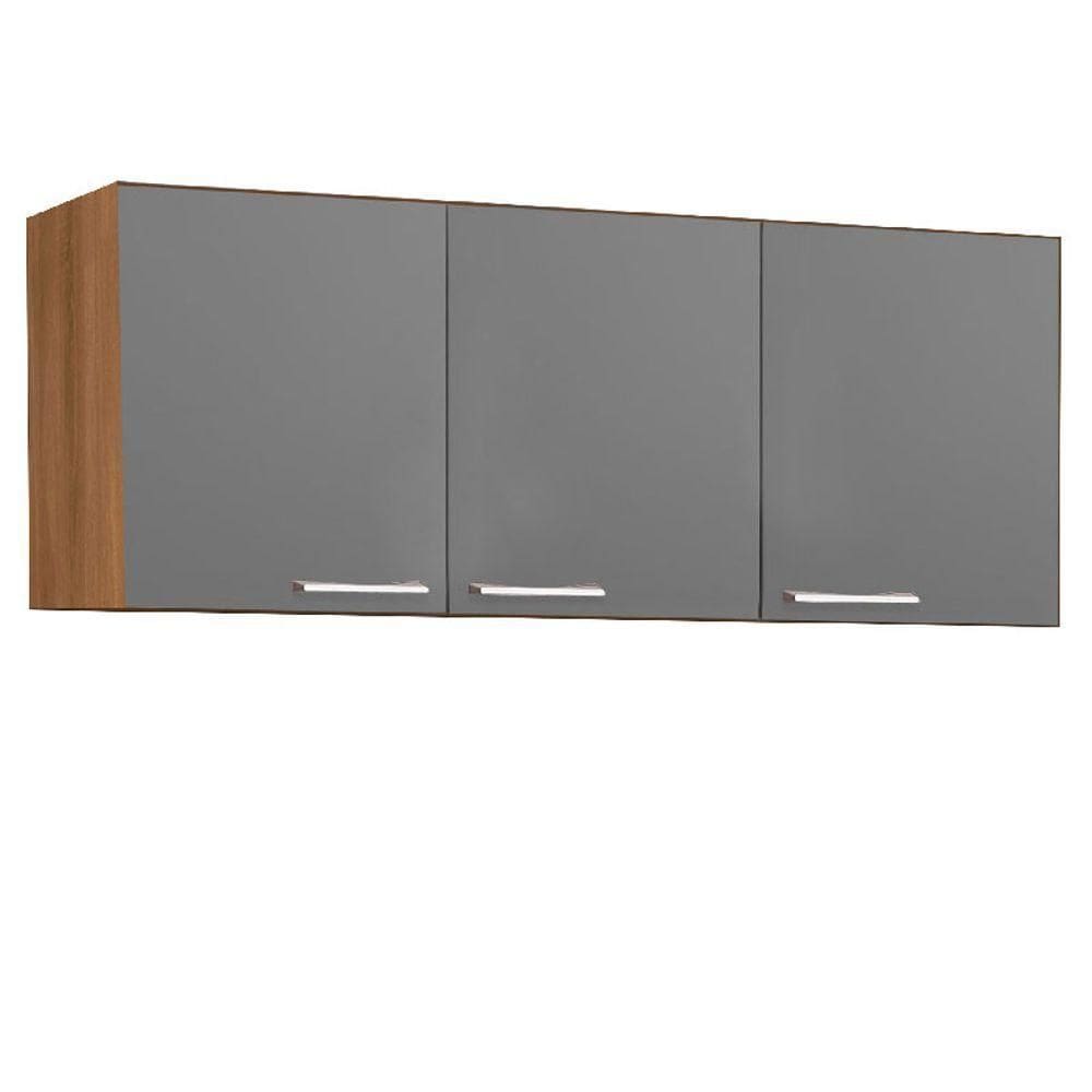 Armário Aéreo De Cozinha 3 Portas 120cm Carol Mel E Cinza Rud Rack