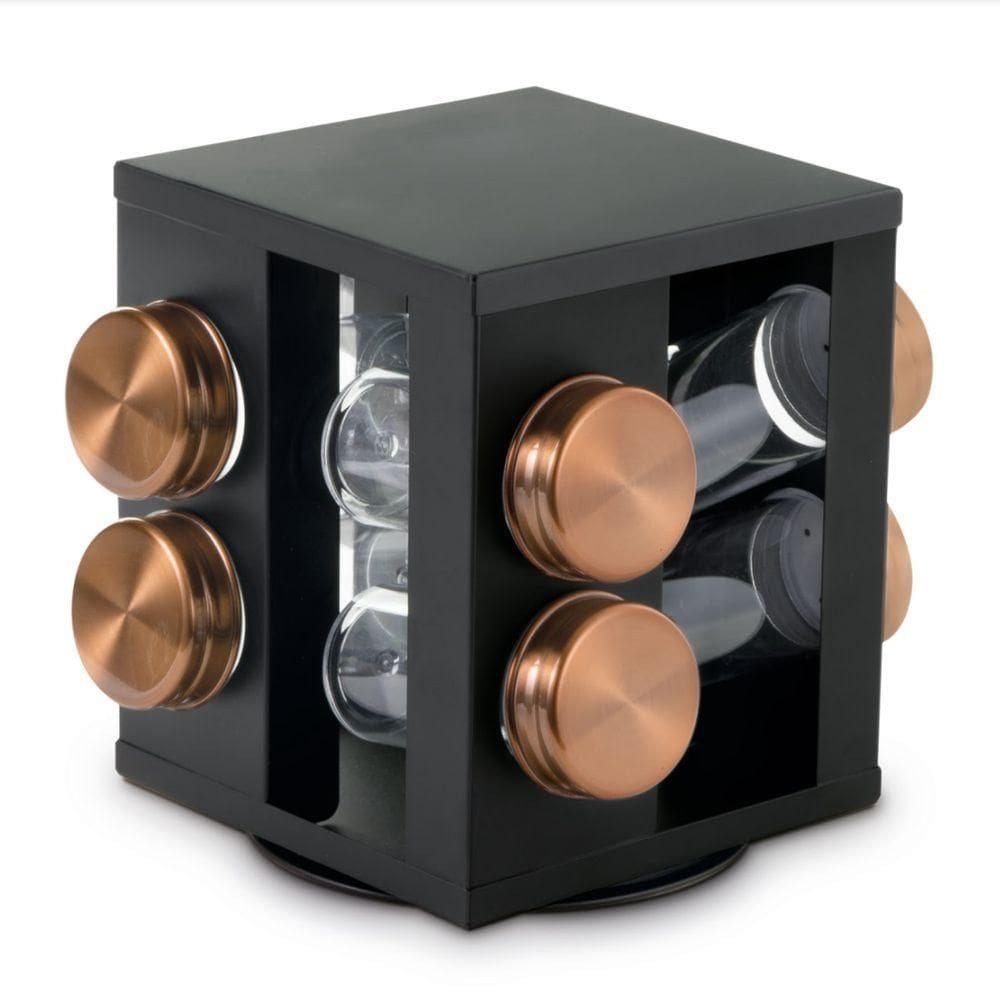 Porta Condimentos 8 Peças Giratório Inox E Bronze - Mimo