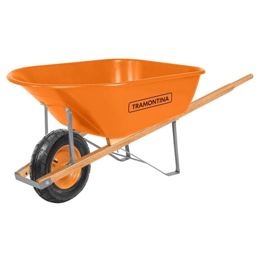 Carrinho De Mão Tramontina caçamba Extrafunda Plastica 110 L, Braço De Madeira E Pneu Com Camara