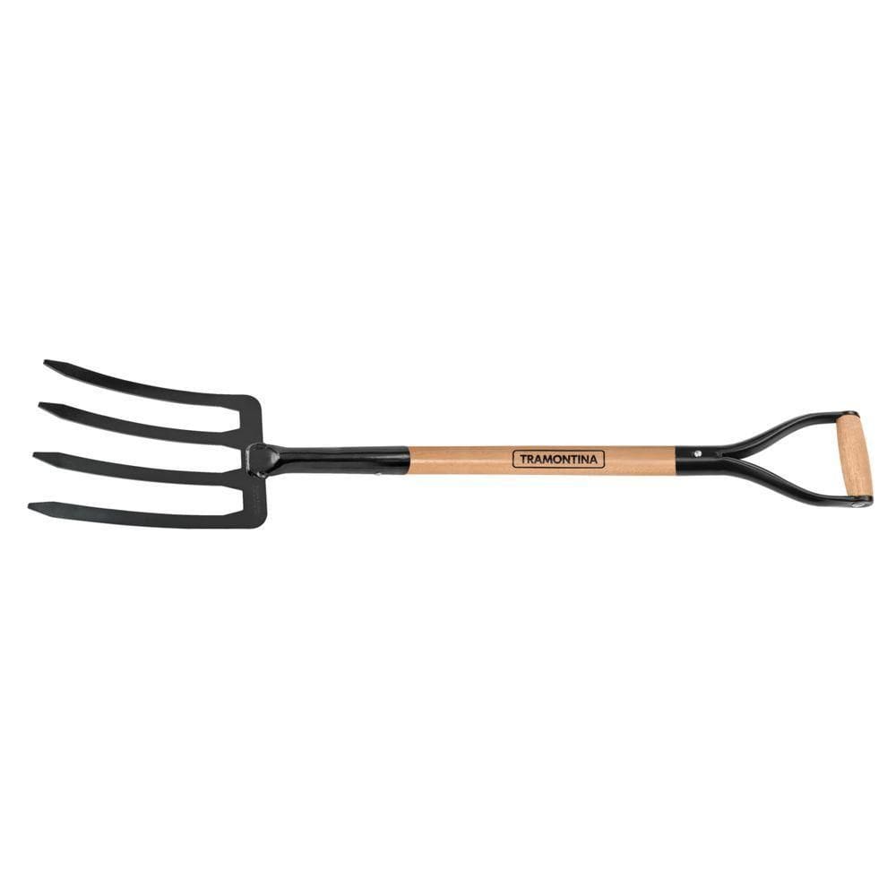 Forcado Para Terra Com 4 Dentes Tramontina Em Aço Com Cabo De Madeira 74 Cm