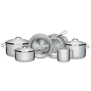 Jogo De Panelas Tramontina Solar Em Aço Inox Com Fundo Triplo E Tampas De Inox 6 Peças