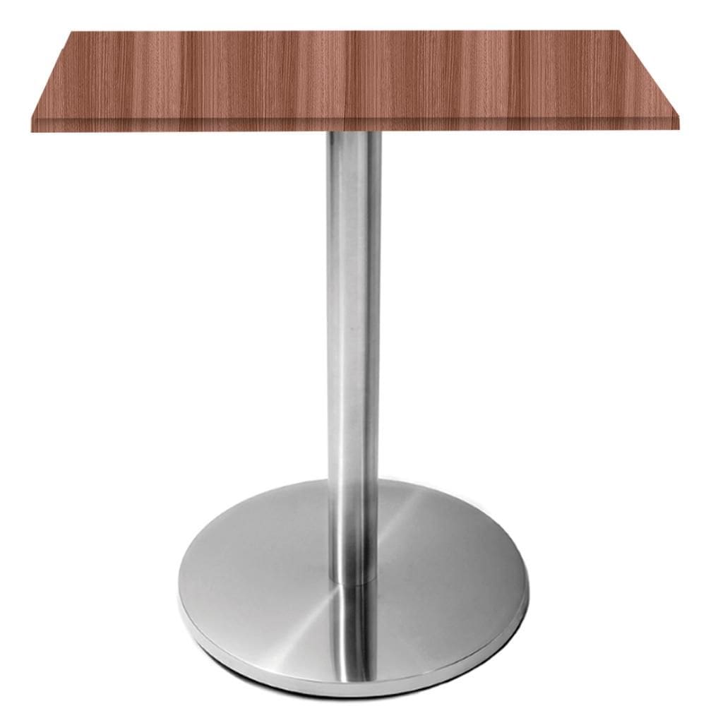 Mesa Beta Inox 75 cm (Altura) Disco Redondo Tampo MDP Quadrado 80 cm (Larg) x 2,50 cm (Alt) Walnut