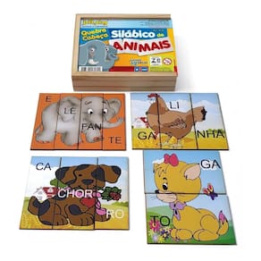 Quebra-Cabeça Silábico De Animais 12 Peças Pedagógico