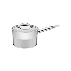 Caldeirão Professional Em Aço Inox Fundo Triplo Com Tampa Plana Detalhe Satinado E Cabo 16 Cm 2,2 L