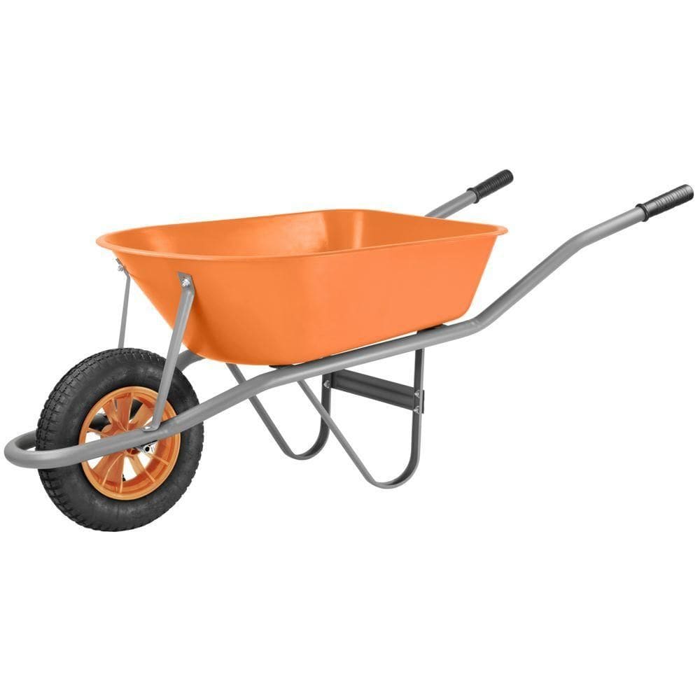 Carrinho De Mão Tramontina Caçamba Funda Plastica Laranja 55 L, Braço Metalico E Pneu Com Camara