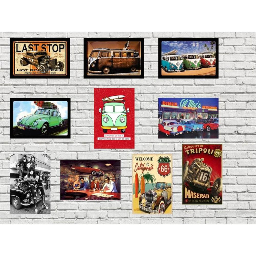 Kit 20 placas Decor Vintagê Retrô Automóveis