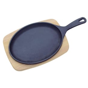 Tabua Para Churrasco Tramontina Mix Gril Oval Em Ferro Fundido Com Base Em Madeira 30,5 X 18,5 Cm