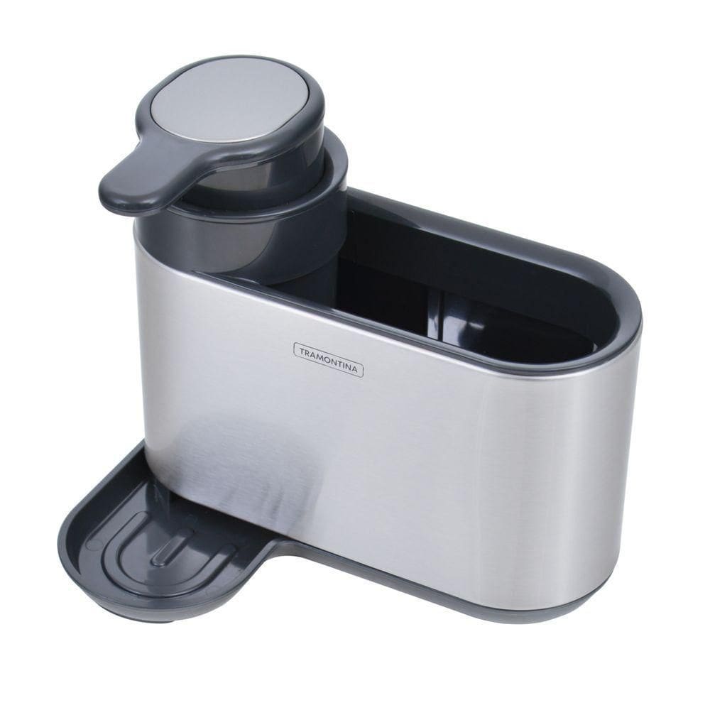 Suporte De Esponja Com Dosador De Sabão Tramontina Em Plástico Abs E Aço Inox