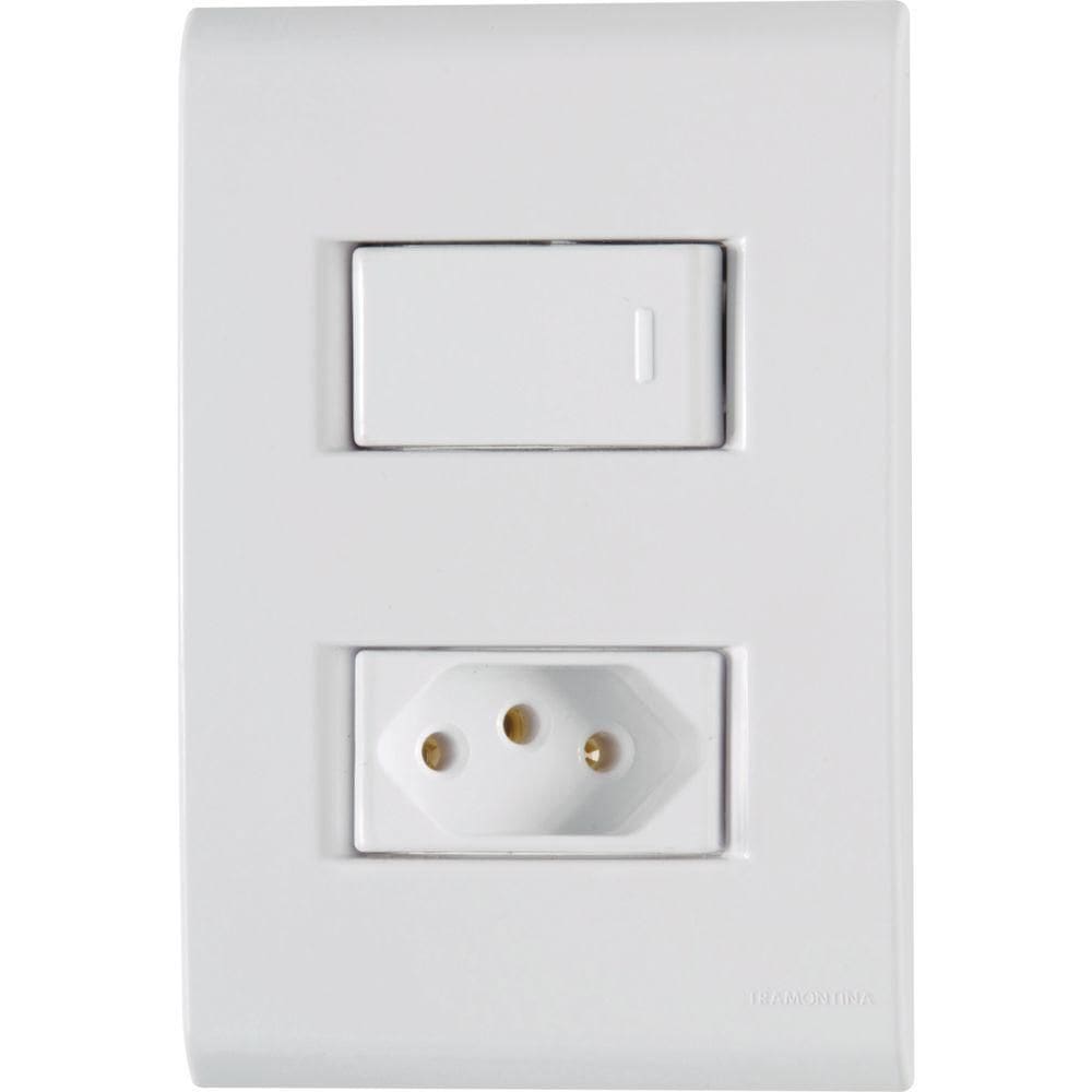 Conjunto 4x2 Com 1 Interruptor Simples 10 A 250V E 1 Tomada 2p T 10 A 250V Tramontina Liz Branco