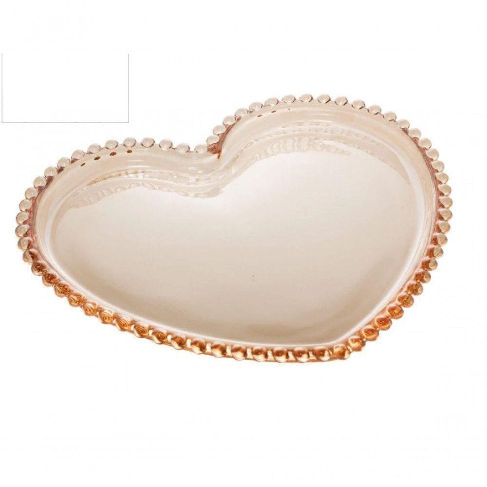 Prato De Cristal Pearl Bolinha Coração Ambar 25 Cm - Wolff