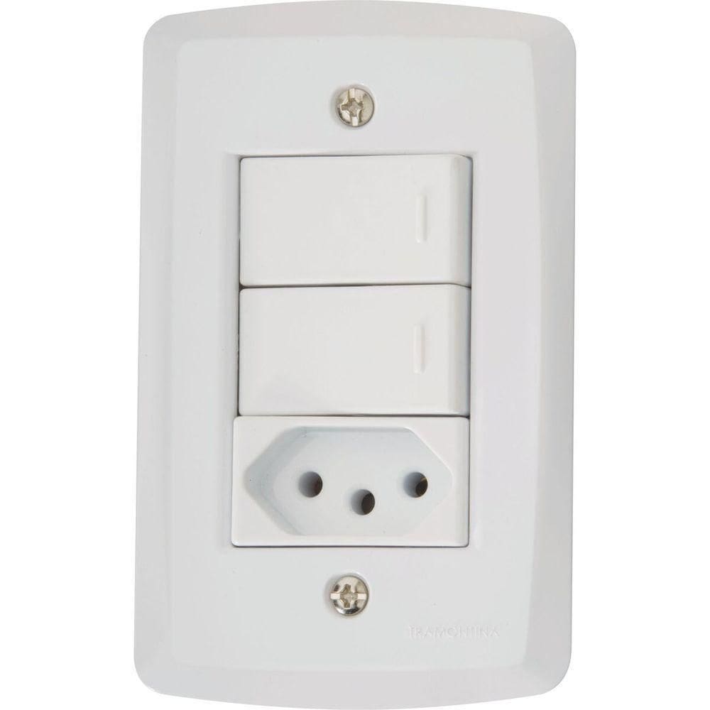Conjunto 4x2 Com 2 Interruptores Simples 10 A 250 V E 1 Tomada 2p+t 10 A 250 V Tramontina Lux2 Branco