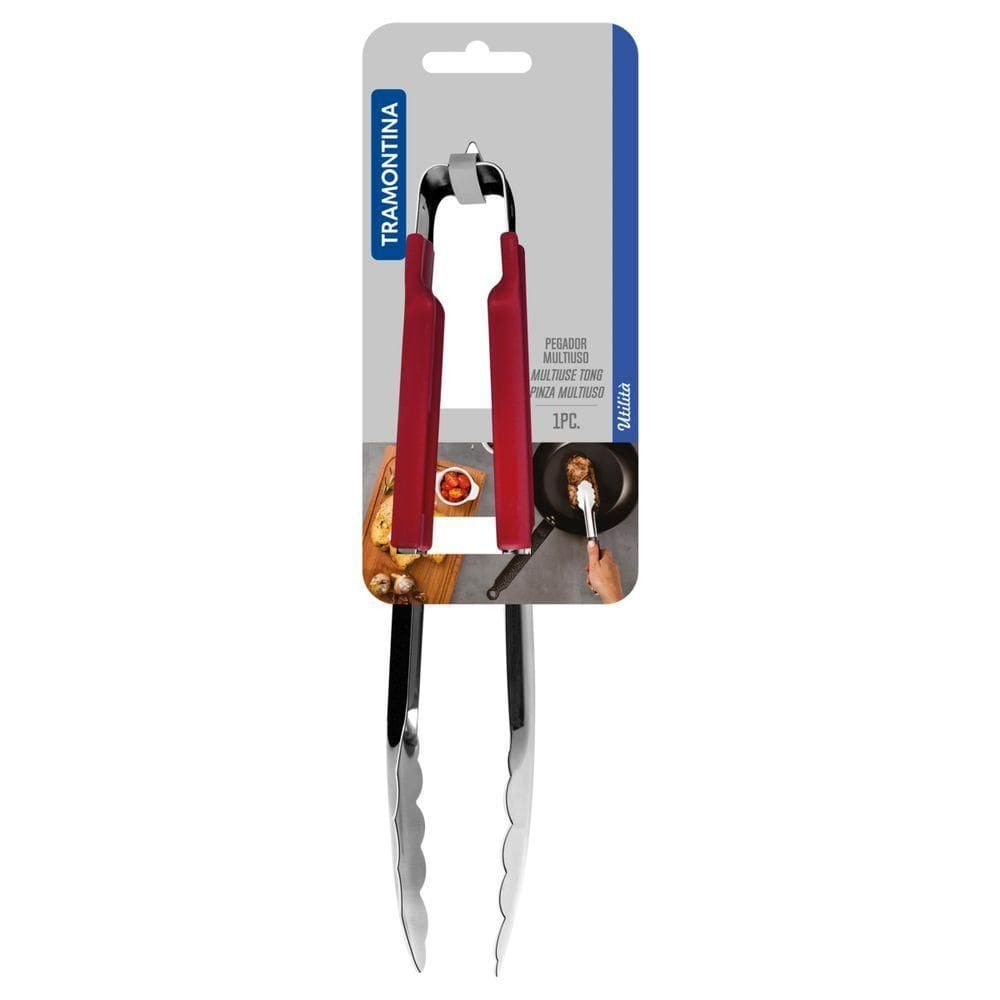 Pegador Tramontina Utilita Em Aço Inox Com Cabo Emborrachado Vermelho 24 Cm