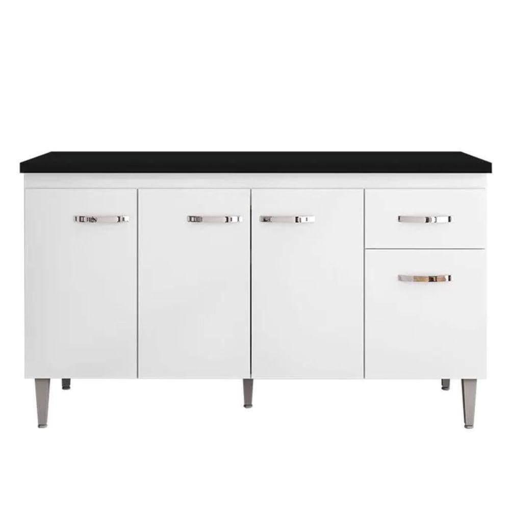 Balcão De Cozinha 150cm Com Tampo Gabriela 4 Portas 1 Gaveta Branco - Ajl