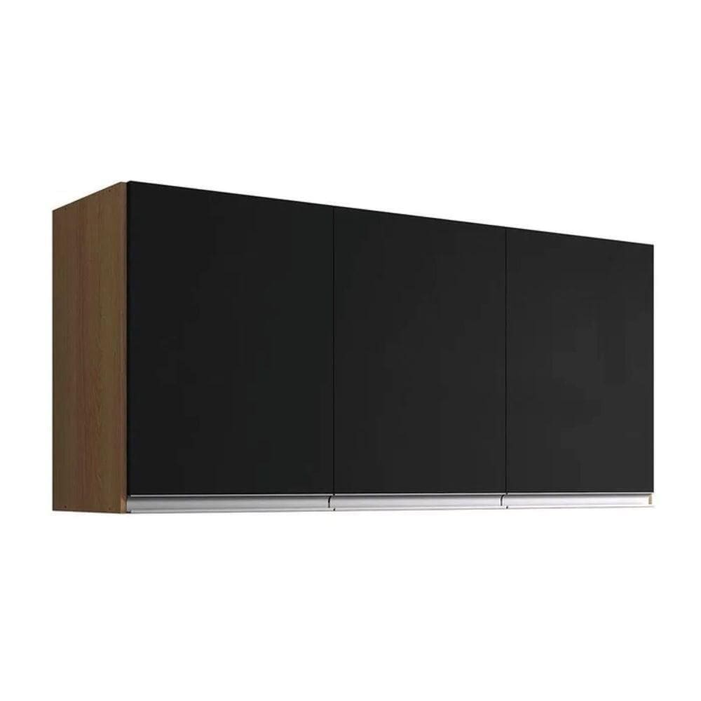 Armário Aereo 120cm 3 Portas Cozinha Andreia Amendoa Preto Ajl