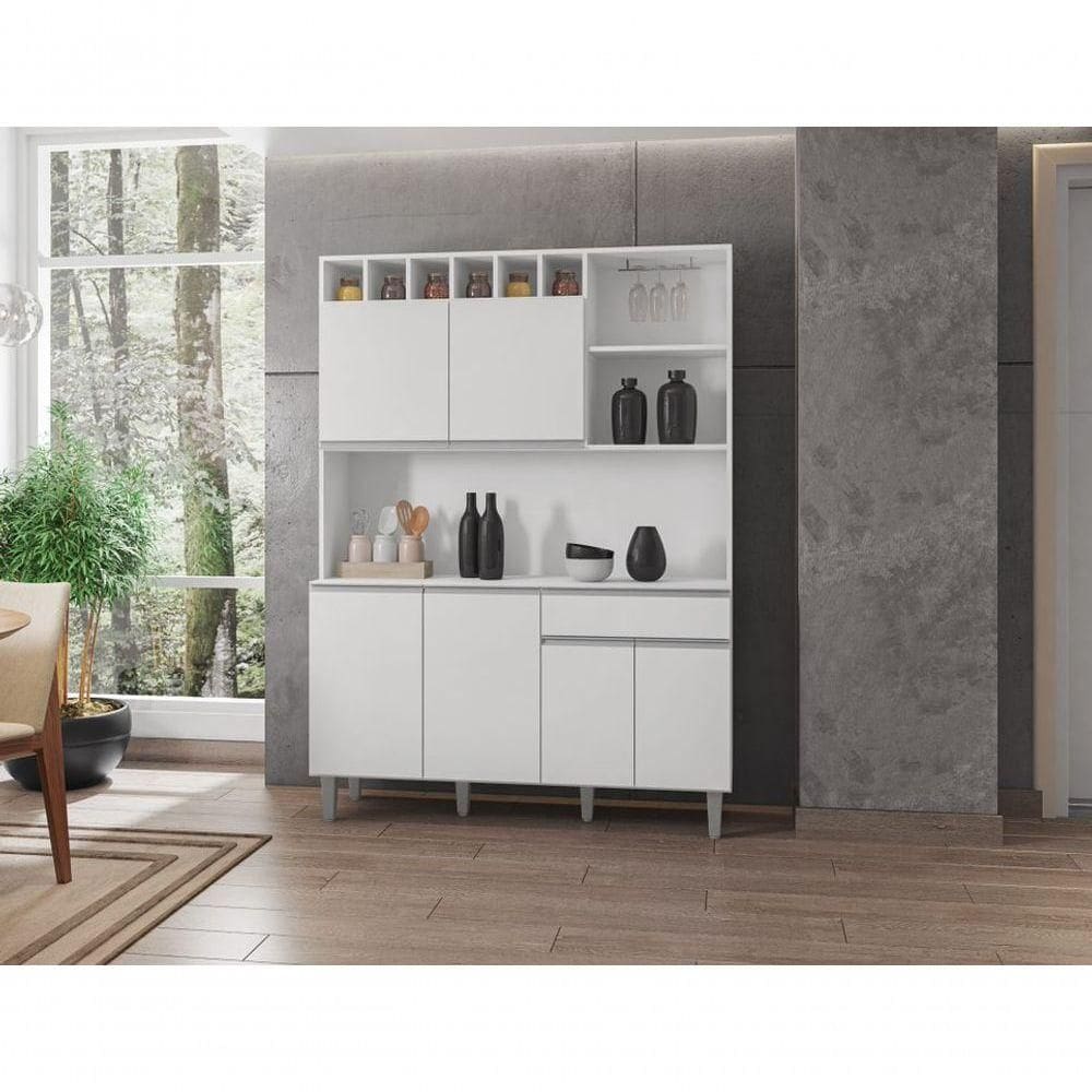 Kit Armario Cozinha 130cm 6 Portas Compacta Alice Branco Ajl