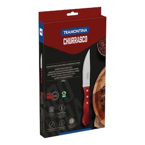 Conjunto De Facas Para Churrasco Jumbo Tramontina Em Aço Inox Com Cabo Vermelho Polywood 4 Peças