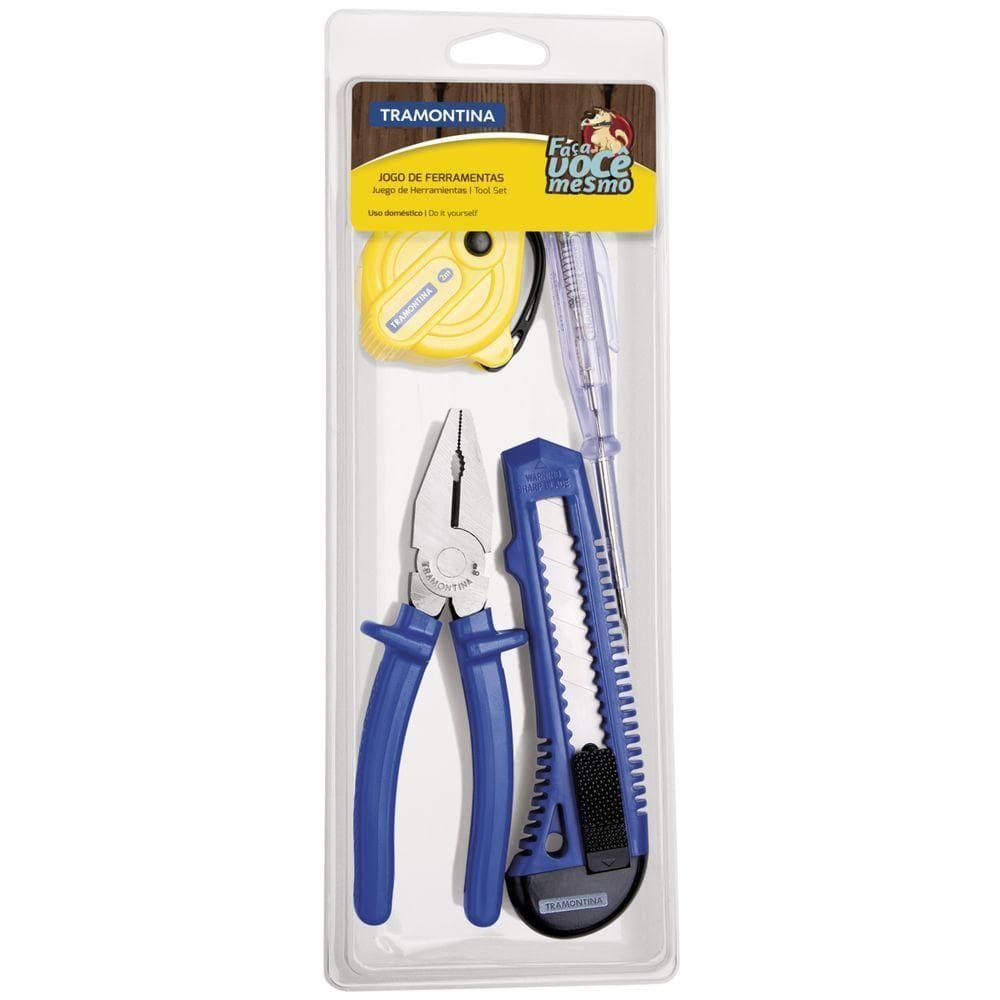 Kit De Ferramentas Tramontina Com Alicate Estilete Chave Teste E Trena 4 Peças