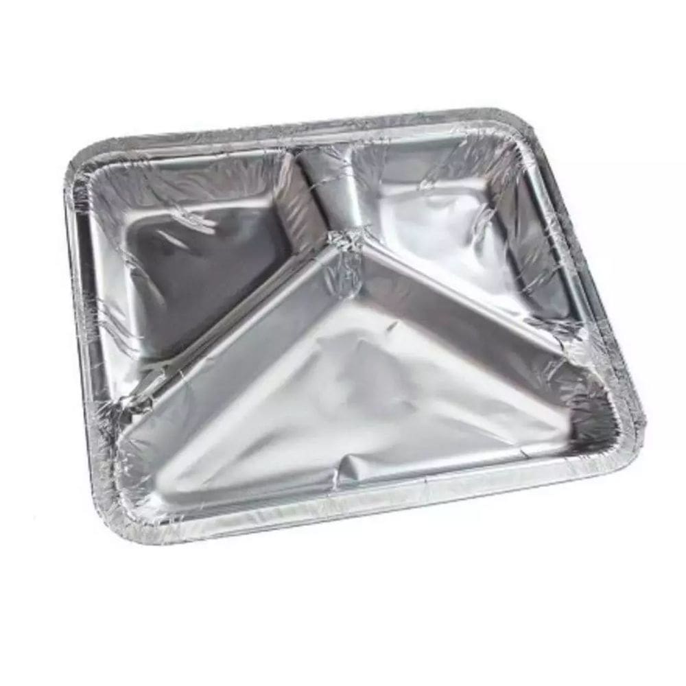 Bandeja Marmitex Alumínio 900ml Três Divisórias com tampa - 100 Unidades (Ideal Para Microondas)