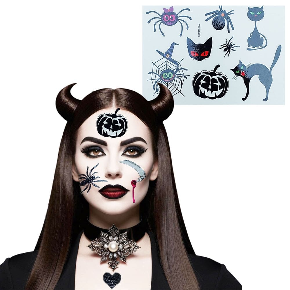 Festa Halloween Maquiagem Adesiva para o Rosto Tatuagem Temporária - 4 Cartelas Adulto