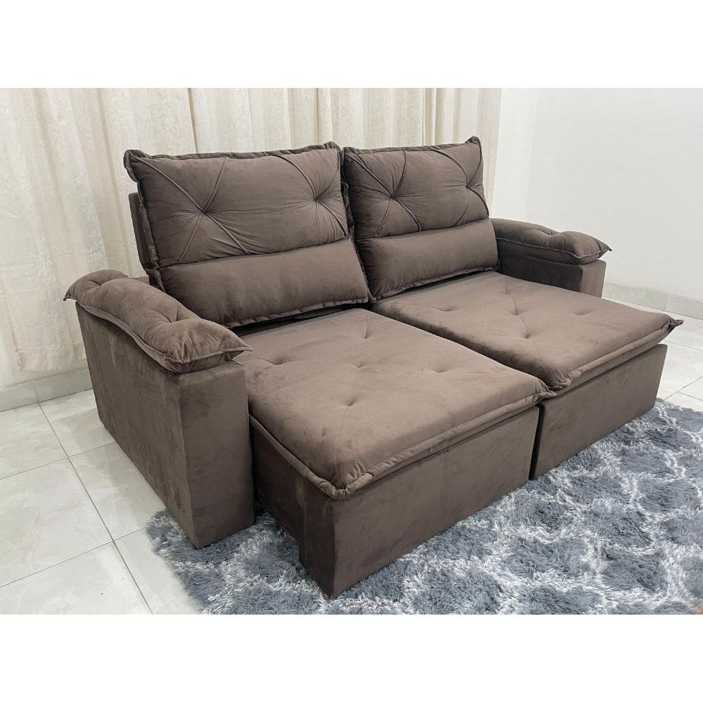 Sofá Retrátil e Reclinável 2.00m REF 2030  –  Marrom Veludão