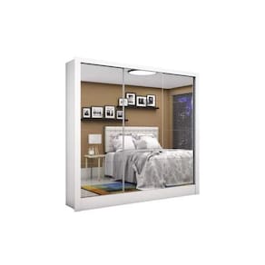 Guarda Roupa Porta de Correr com Espelho e 3 gavetas Dubai Premium – Branco