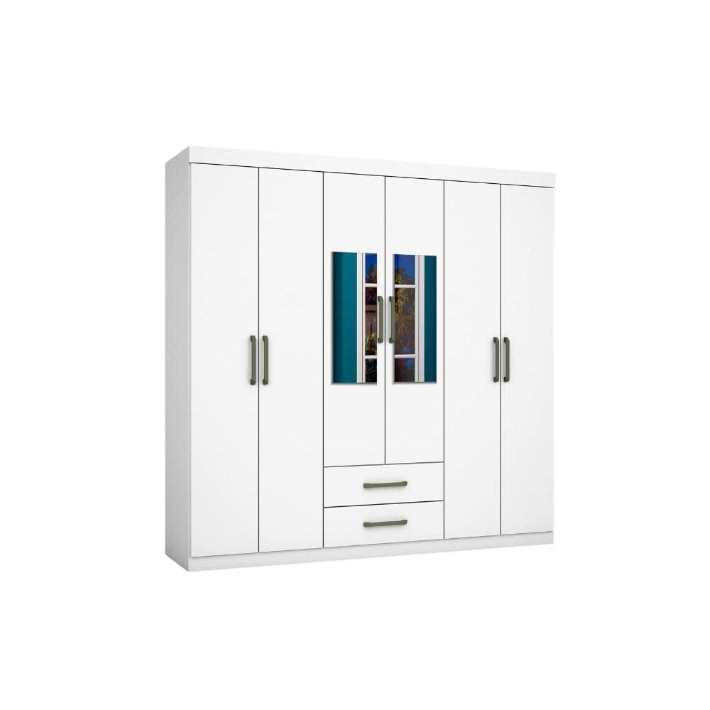 Guarda Roupa Casal com espelho 6 portas e 2 gavetas Aries – Branco