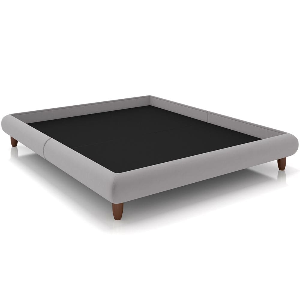 Cama Casal King Base Box Pés de Madeira 210cm Otto P05 Veludo Cinza - Lyam Decor